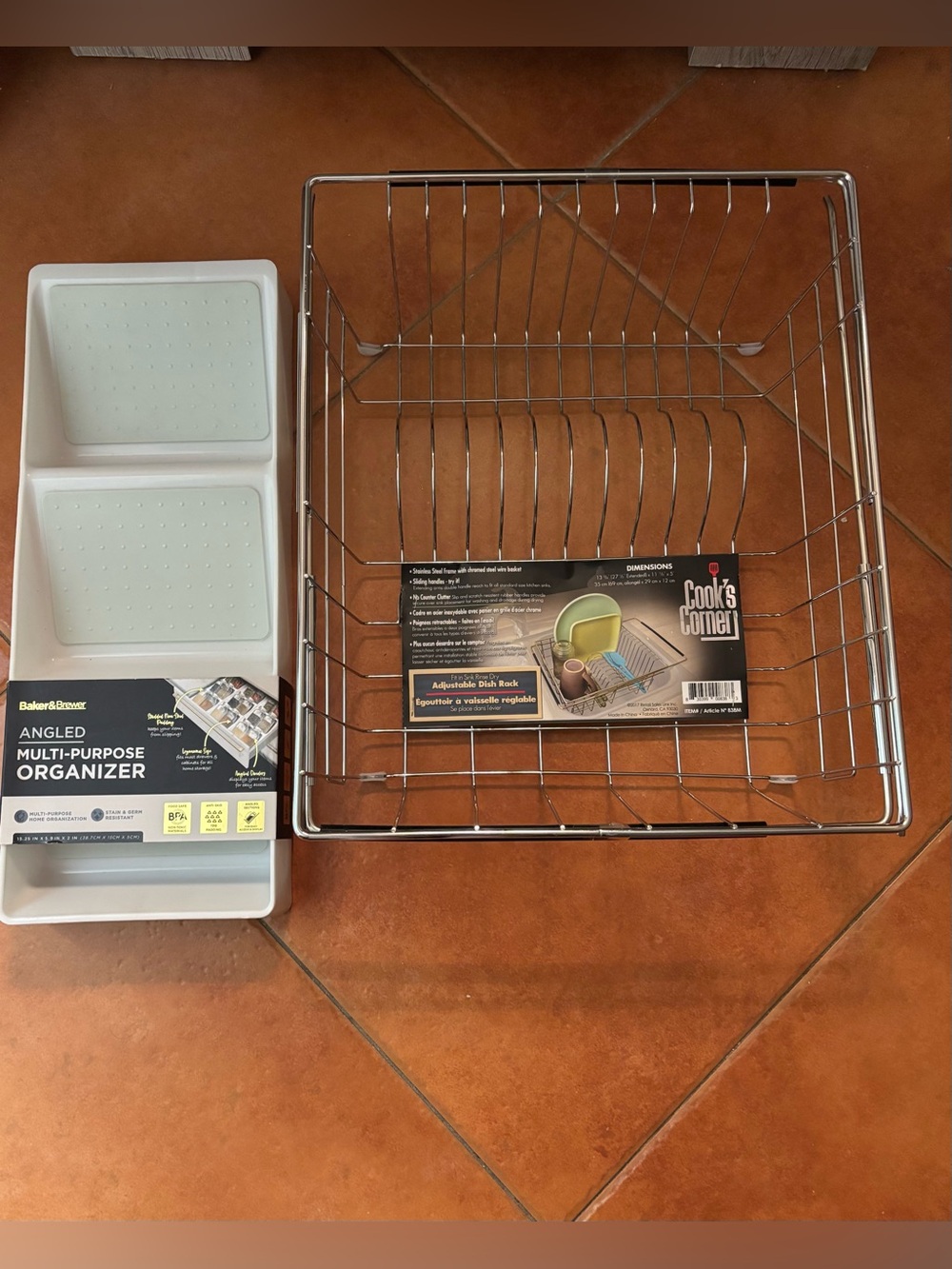 Cooks center adjustable in sink/over sink drying rack & Baker & Brewer organizer